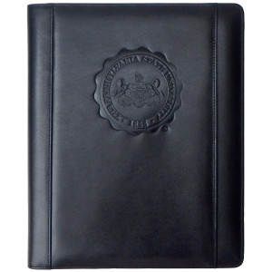 black leather portfolio with embossed Pennsylvania State University seal